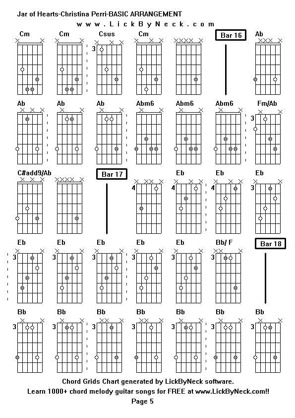 Chord Grids Chart of chord melody fingerstyle guitar song-Jar of Hearts-Christina Perri-BASIC ARRANGEMENT,generated by LickByNeck software.